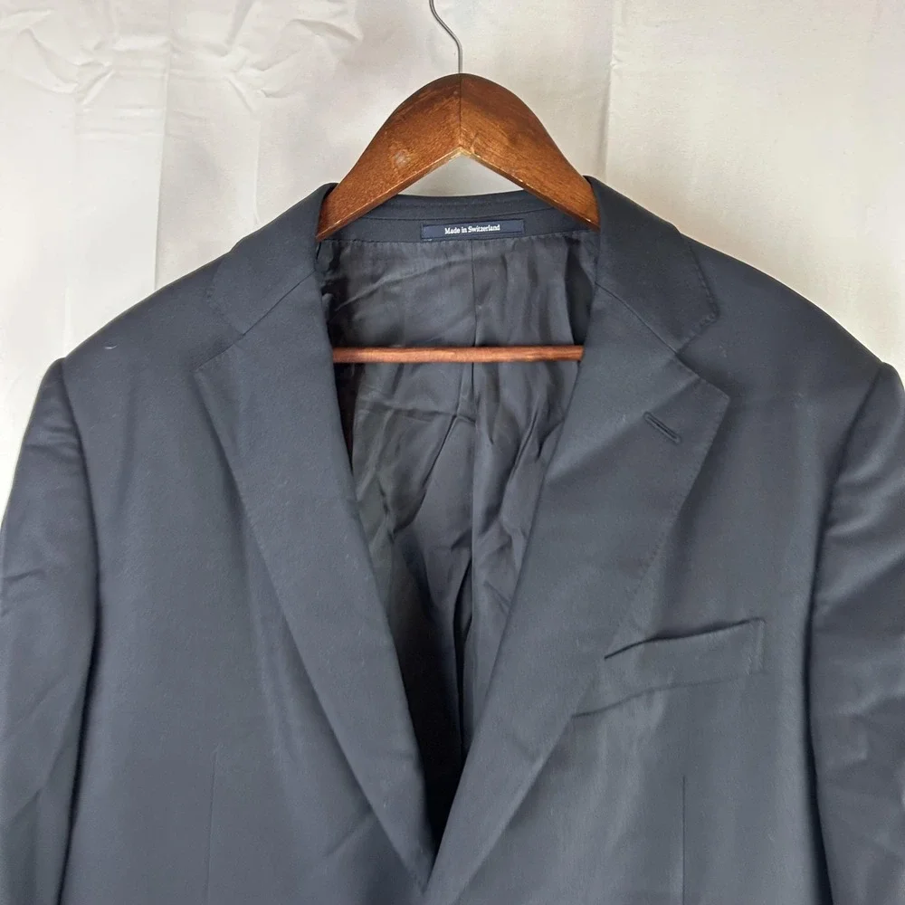 Ermenegildo Zegna Suit Jacket Mens 46 Blue‎ Solid Two Button Made In Switzerland